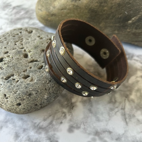 3/$20 Faux Leather Cuff Bracelet with Rhinestones - Picture 5 of 10